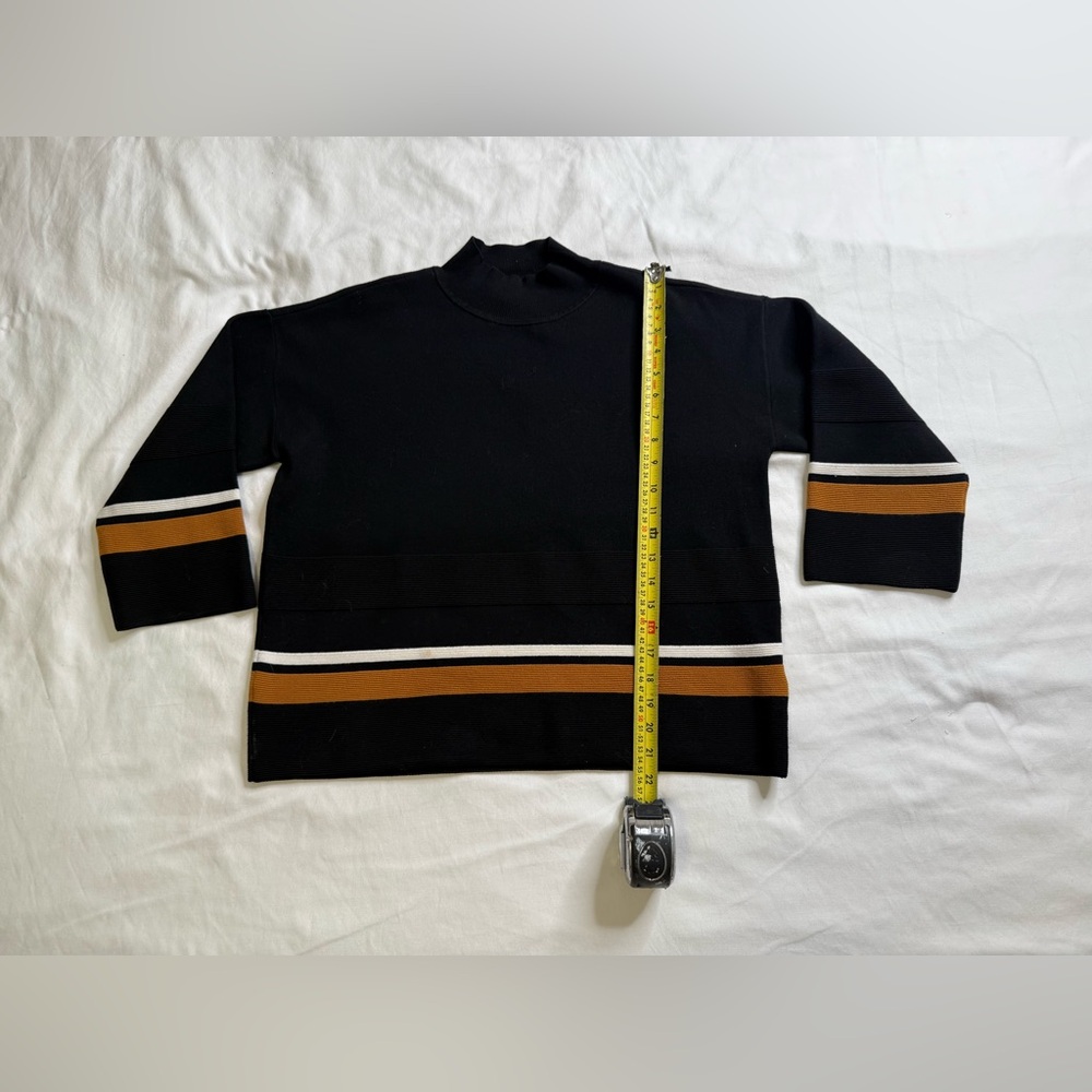 Hobbs London Black Mock Neck Sweater Striped Camel Ivory Knit Pullover Medium - Picture 8 of 11